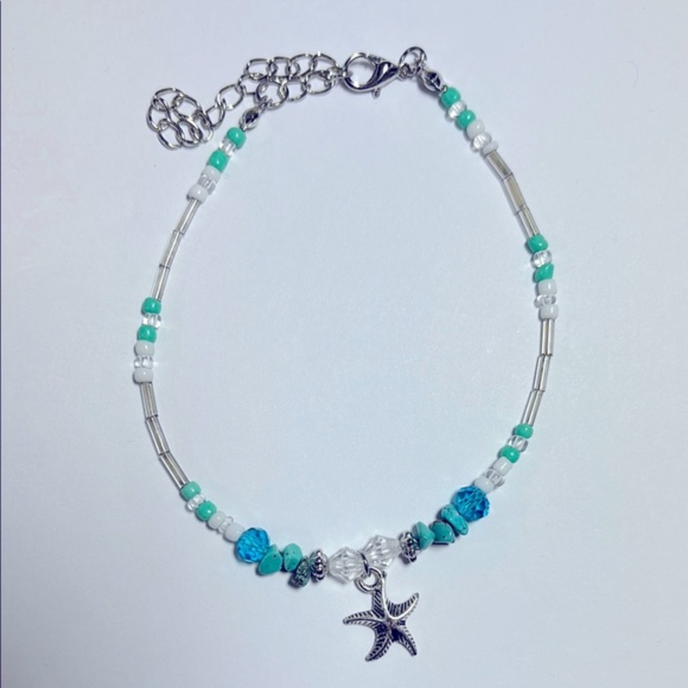 Turquoise And Silver Starfish Ankle Bracelet*